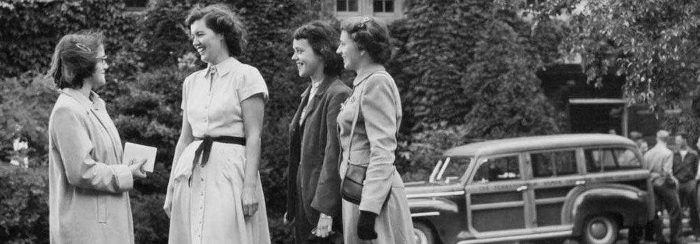 Students in the 1950s outside the current Pasco L. Schiavo Hall.